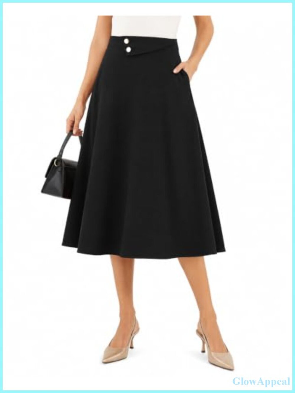 A-Line Midi Skirt with Pockets High Waist Business Work